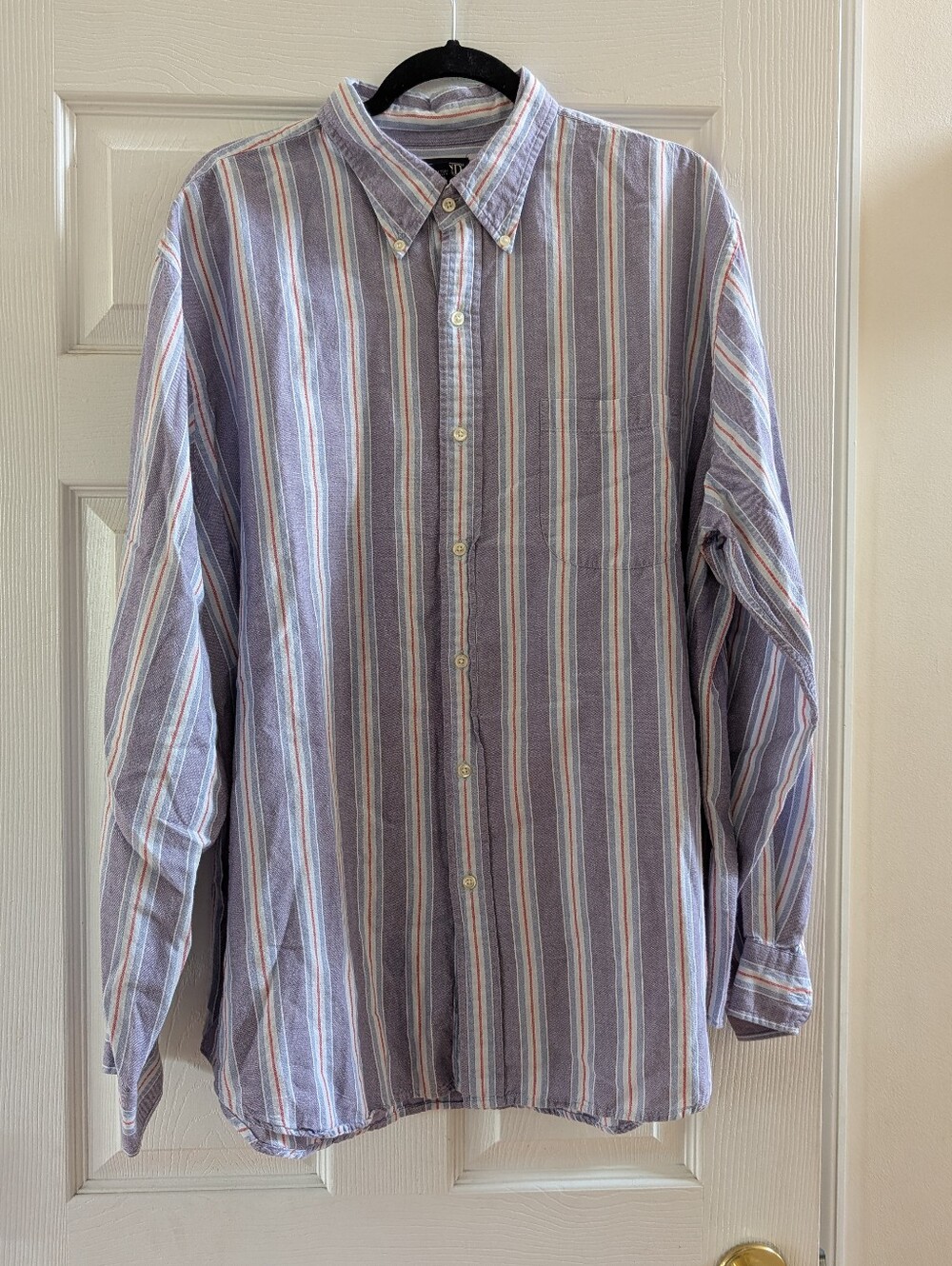 Lands' End Men's Button-Down Stripe Shirt - Blue, White & Pink/Red